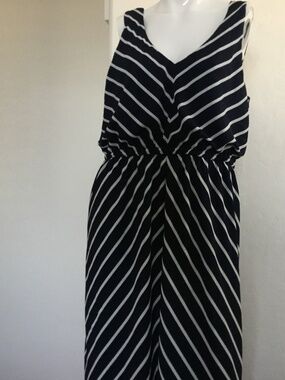 Pure Energy, size XL, navy blue/ white  stripes, maxi, high/ low summer dress